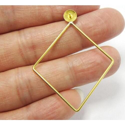 Brass ear post 43.8x35.3mm Rhombus brass Stud earrings with ball setting Geometic Earlobe findings R907