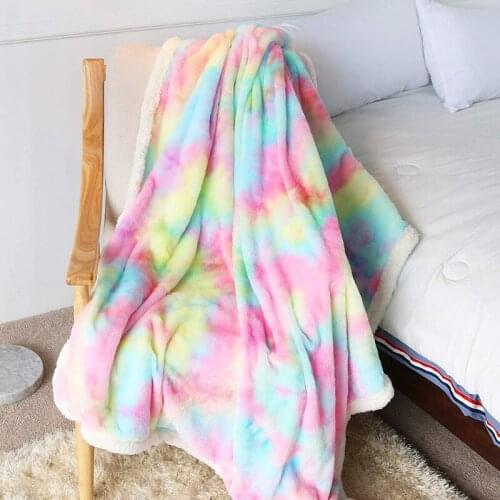 2021 High Quality Tie Dye Soft Warm Plush Blanket Winter Sheet Bedspread Sofa Plaid Throw Rainbow Sleep Flannel Blankets
