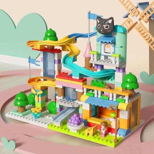 227PCS Early Education Toys Large Particle Building Block Toys Run Bricks Toys Racing Paradise Kids Building Block Toys Gifts