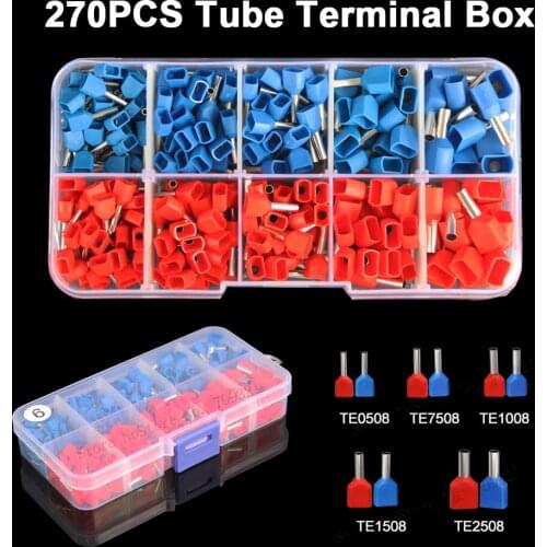 270pcs/box Dual Wire Tube Terminal Kit 2*0.5-2.5mm2 Insulated Ferrule Double Wiring Terminals Crimping Bootlace Suit Set