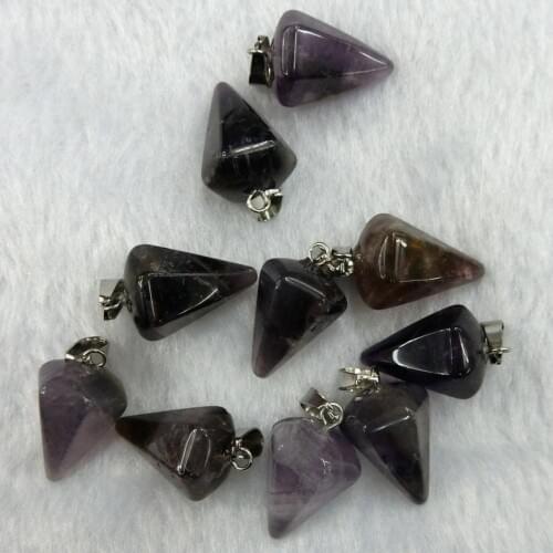 50pcs Mixed Styles Natural Amethysts Stone Charms Hexagonal Pyramid Pillar Healing Reiki Point Pendants for Jewelry Making Free