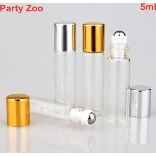 500 X 5ml Clear Roll On Roller Essential Oils Bottle With Gold/Silver Cap Refillable Travel Perfume Packing Bottle Wholesale