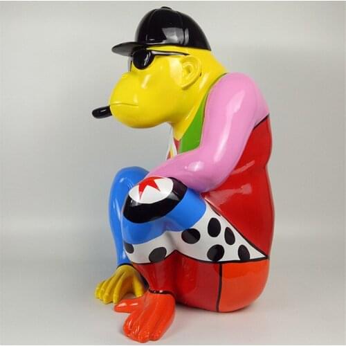 60CM MODERN ART HOODED GORILLA ART SCULPTURE CARTOON ANIMAL CIGAR MONKEY STATUE RESIN CRAFTWORK KTV DECORATIONS FOR HOME R3430