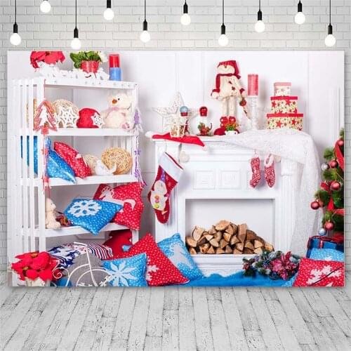 Avezano Backdrop Merry Christmas Tree Winter Fireplace Socks Pillow Bell Background Photo Studio Photophone Wallpaper Photozone