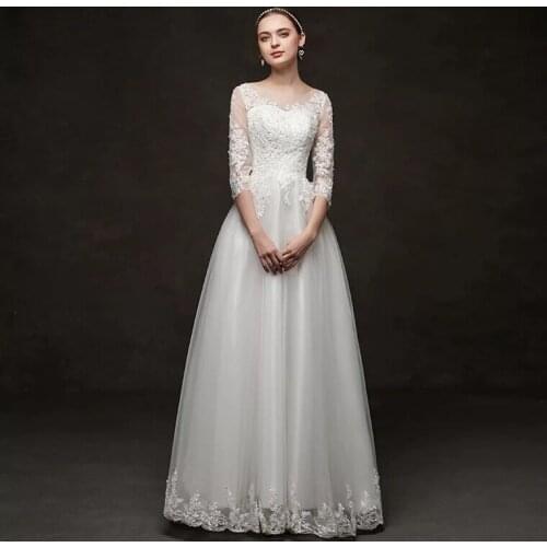 Ensotek A-line Half Sleeves White Ivory Tulle Wedding Dresses 2019 Appliques Lace Bridal Dress Mariage Customer Made Size