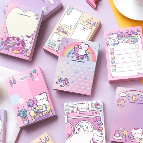 Cute Pink Cartoon Bear Memo Notes Writing Pads Scrapbook Decorations Todo List For Planning School Office Supply