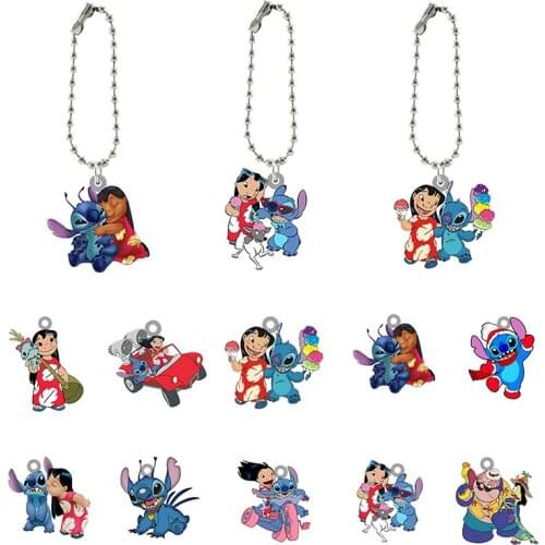 Disney 2021 Art Interstellar Baby Keychain Stitch And Little Girl Resin Pendant Keychain Epoxy Heat Shrink Small Jewelry