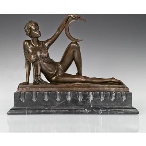 Bronze Moon Goddess Statue Antique Hellenistic Female Sculpture Art Hot Casting Brass Home Decor