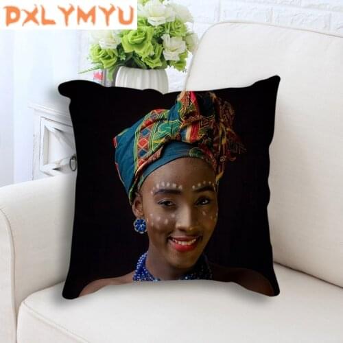 Decorative Cushion for Sofa Car Deocration African Art Woman Portrait Print Pillowcase Linen Cotton Cushion Throw Pillow 45x45
