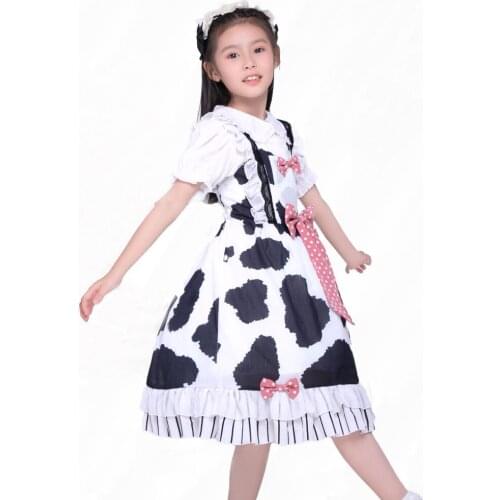 Childrens Autumn Lolita Princess Dress Includes Shirt And Headdress Little Cow Pattern Halloween Christmas Show Costume Set