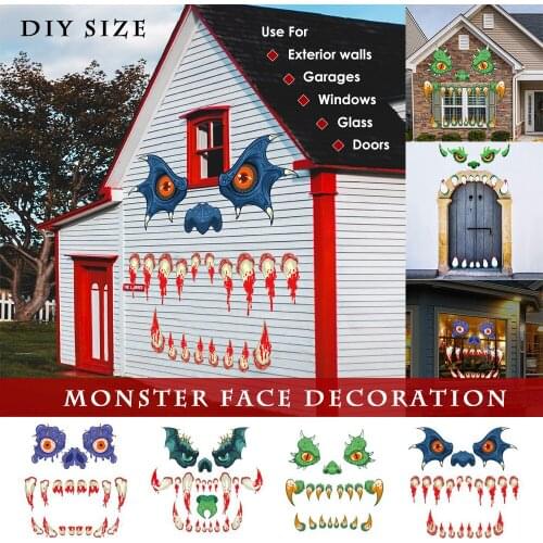 Halloween Monster Door Stickers PVS Material Horror Eyes Fangs Monster Theme Holiday Party Car Trunk Library Decorations