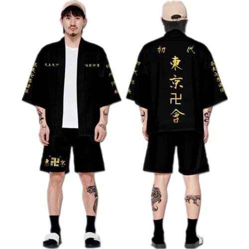 Anime Tokyo Revengers T-shirt Hanagaki Takemichi Ken Ryuguji T-Shirt Black and White Pattern Haori Polyester Summer Tees Tops