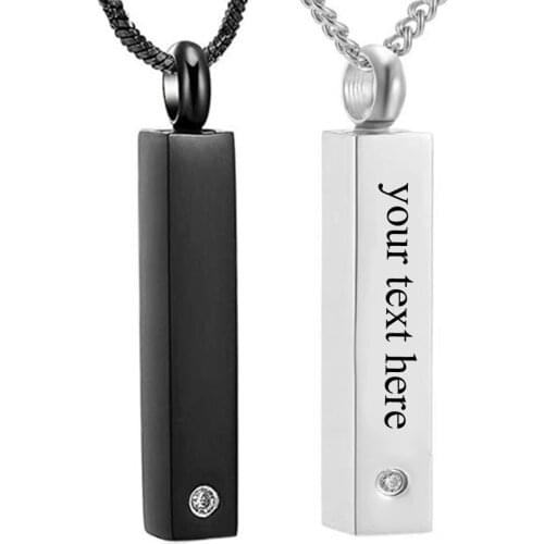 Custom Stainless Steel Vertical Cubic Bar Container Urn Memorial Pendant Necklace Ash Keepsake Cremation Jewelry Hypoallergenic