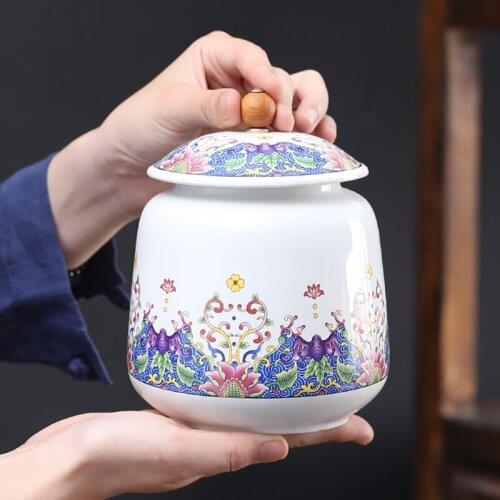 Tea Caddy Ceramic Painted Candy Jewelry Box Home Multifunctional Dried Fruit Sealed Storage Tank Kitchen Food Storage Container