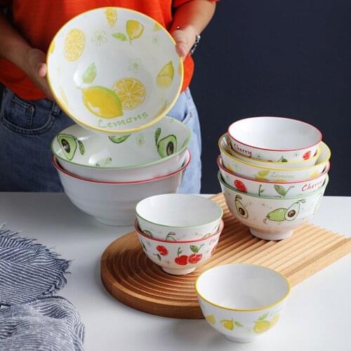 Ceramic Bowl, Dish, Cartoon Fruit Tableware, Small Fresh Household Dish, Ceramic Bowl, 4.5-inch Rice Bowl, Soup Bowl