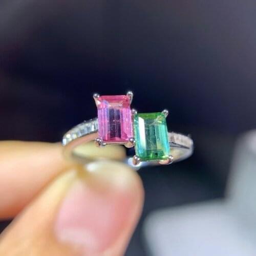 CoLife Jewelry Sterling Silver Tourmaline Ring 4mm*6mm Emerald Cut Natural Tourmaline Silver Ring for Party Woman Gift