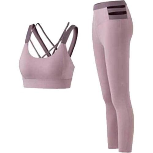 Yoga Set Women Fitness Outfits Gym Sleeveless Sling Gather Bra Crop Top Vest Seamless Pants Patchwork Sports Cloth Summer 2 Pcs