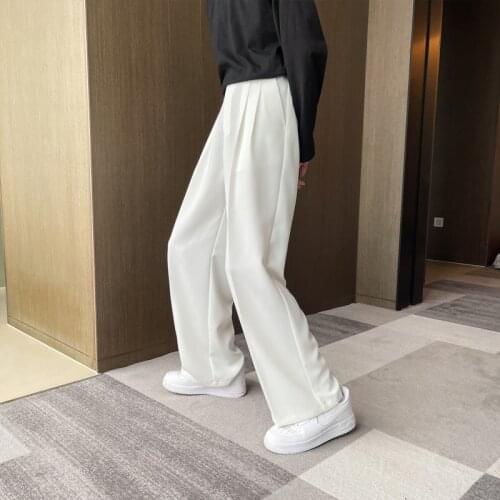Summer Wide-leg Pants Mens Fashion Black White Casual Pants Men Streetwear Korean Loose Thin Ice Silk Pants Mens Trousers S-2XL