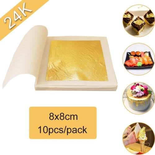 24K Gold Leaf Sheets Edible Gold Leaf Real Gold Foil 10pcs 8x8cm for Edible Cake Decoration Facial Mask Art Craft Paper Gilding