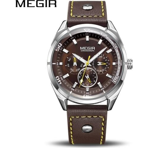 MEGIR Brand Quartz Men Watch Relogio Masculino Leather Strap Military Business Wrist Watches Men Clock Hour Time Erkek Kol Saati