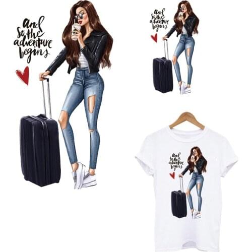 Fashion Lady Heat Transfer Heat-sensitive Sticker On Clothes DIY Washable Women T-shirt Iron On Patches Vogue Girl Patch Decor