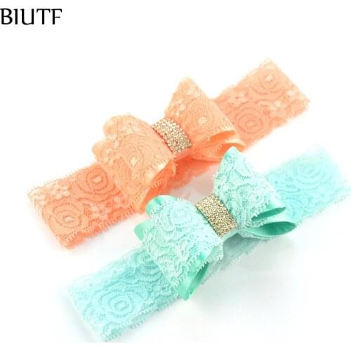 12pcs/lot Solid Color Lace Headbands Girls Headwear with Satin Hard PVC Bow Covered with Lace kids Baptism Turban FD224
