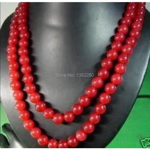 ! Wholesale 10mm Red Round Beads chalcedony Necklace 50" JT6370
