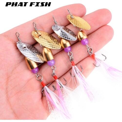 PHAT FISH 1pc 1/16oz 1/8oz Barbed Hook Crappie In-Line Spinner Bait Copper Freshwater Bass Tilapia Fishing Metal Lures