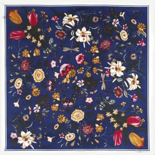70*70cm Fashion Silk Hair Scarf Women Handkerchief Flower Printed Female Square Head Bandana Small Neck muffler hijab lady girl