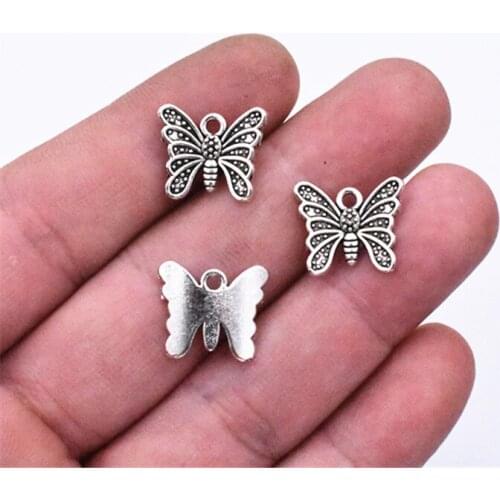 15x13mm 20pcs Antique Silver Plated Butterfly Pendants Making DIY Handmade Jewelry