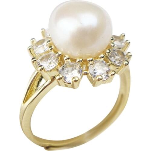 Freshwater Pearl Ring Girls Simple Jewelry Color Preserving Open Ring