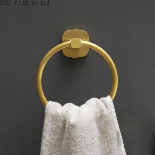 Bathroom Supplies Punch-free Nordic Towel Ring Bathroom Towel Rack Brushed Gold Simple Space Aluminum Round Towel Hanging