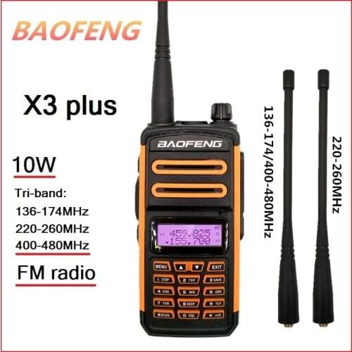 2020 BAOFENG X3 plus 10W Walkie Talkie 10 KM Tri-band Ham CB Radio Transceiver 220-260MHz Amateur Radio Transmitter