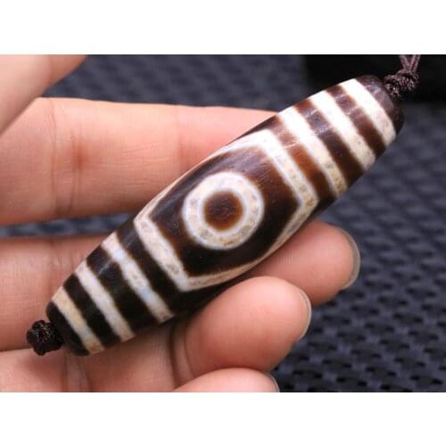 Treasure Magic LKbrother Top Quality UniqueUnique Magic Tibetan Old Oily 3 eye Wisdom Totem dZi Bead 70*20mm TTT