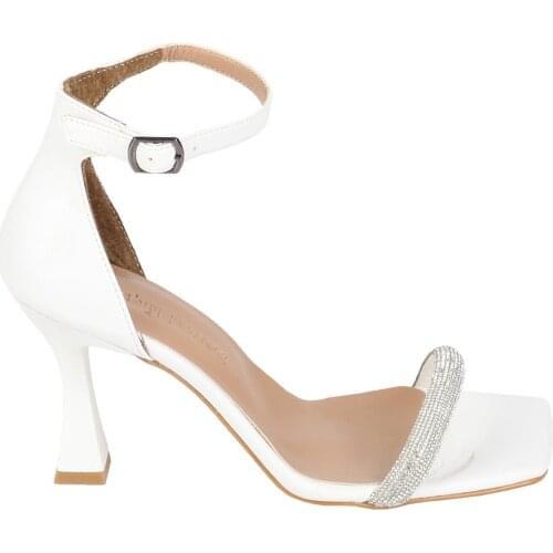 Modabuymus White Silver Cubic Zirconia Single Band Heels Evening Dress Shoes-Toffy