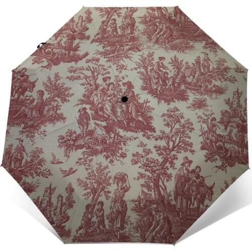 Wind Resistant Folding Automatic Umbrella Women Auto Nautical Toile Pattern Windproof Umbrellas Rain For Men Parasol