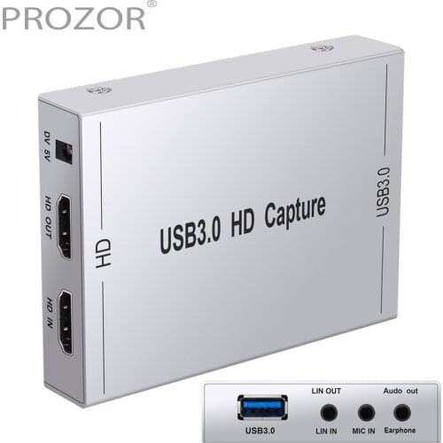 PROZOR HDMI-Compatible to USB3.0 Live Video Capture Card Game Capture With HDMI-Compatible Loop-out Audio In & Out Full HD 1080P