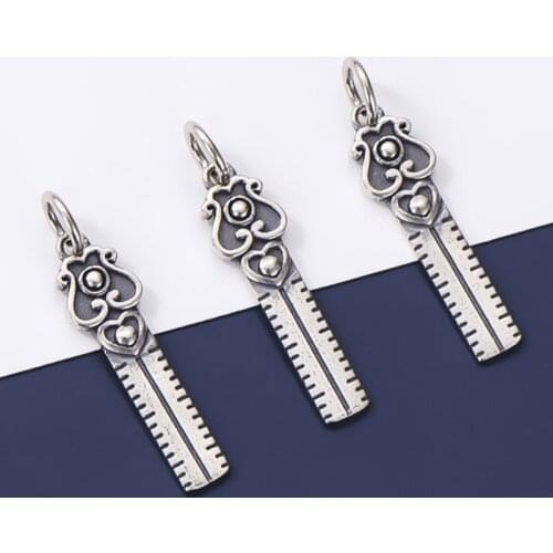 925 Sterling Silver Vintage Classic Ruler Style Dangle Charm 24.5mm Fashion Necklace Choker Silver Drop Pendant DIY Jewelry Make