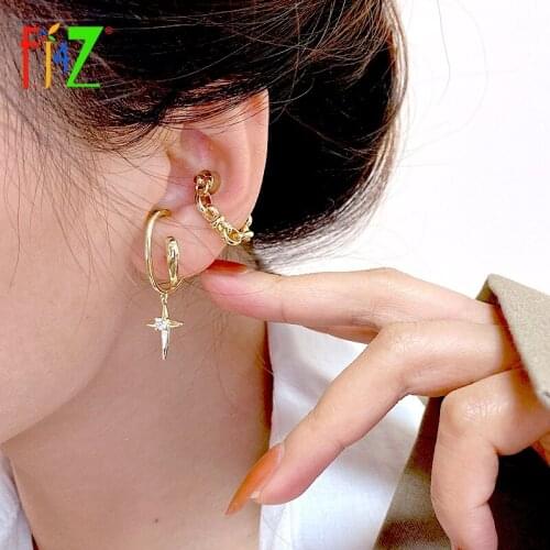 F.J4Z 1PC 2021 Non-piercing Earrings for Women Fashion Trend Cross Charms Cuff Earrings Magnet Tie Chain Lady Ear Cuffs Dropship