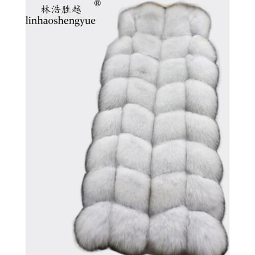 Linhaoshengyue Real Fox Fur Women Vest 100cm Fox Fur Vest Natural Fur