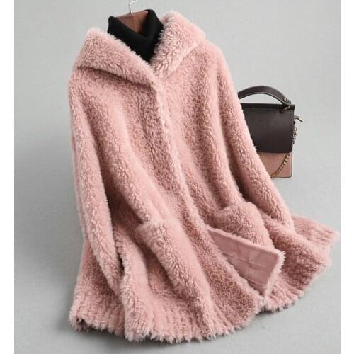 Women Winter Genuine Fur Sheepskin Coats Ladies Hooded Wool Outwear Female Single Breasted Sheep Shearing Jacket X776