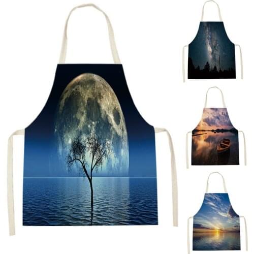 2021 Natural Scenery Apron for Women Sleeveless Lion Sunset Aprons Home Cooking Baking Bib Cleaning Tool Pinafore Grembiule