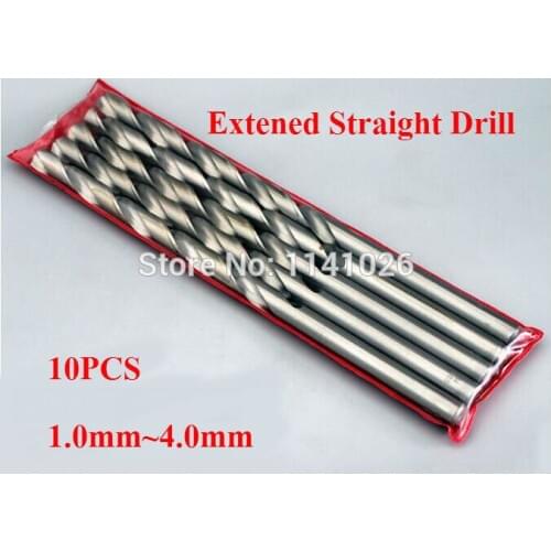 Free shipping New Brand 10PCS 1.0-4.0mm Extra Long High Speed Steel Twist Drill Bit Straigth Shank Auger metal Drilling Bit