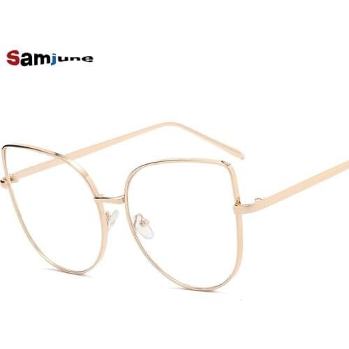 Oversize Women Metal Cat Eye Glasses Frame Brand Designer Fashion Men Clear Lens Eyeglasses eyewear glasses frame for women