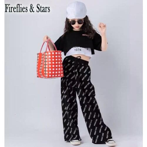 Spring Summer girls pants baby wide leg trousers kids bottoms children streetwear casual clothes full letter print 4 to 14 yrs
