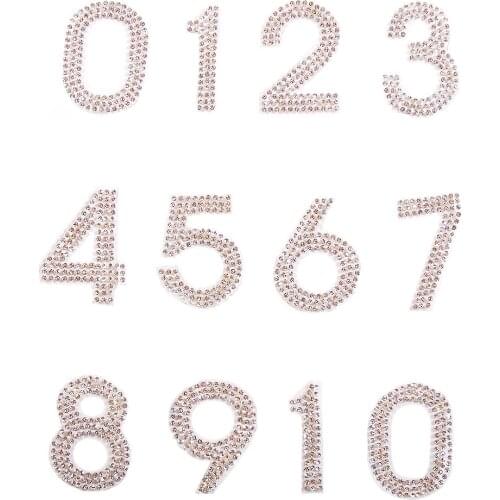 0 to 10 Digital 11pcs letter Clear AB Glass Crystal Hot Fix Rhinestone Scrapbook Creative Stickers Costume hat decoration