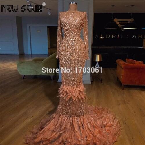 Arabic Beaded Long Evening Dresses Robe De Soiree Feathers Dubai Prom Dress Turkish Lebanon Islamic Party Gown Kaftan 2019 Aibye