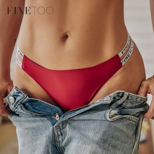 FINETOO 2Pcs/set Seamless Thongs Women Brazilian Underwear M-XL Female Panties Fashion Hollow Low Waist Letter Bikini Panty 2021
