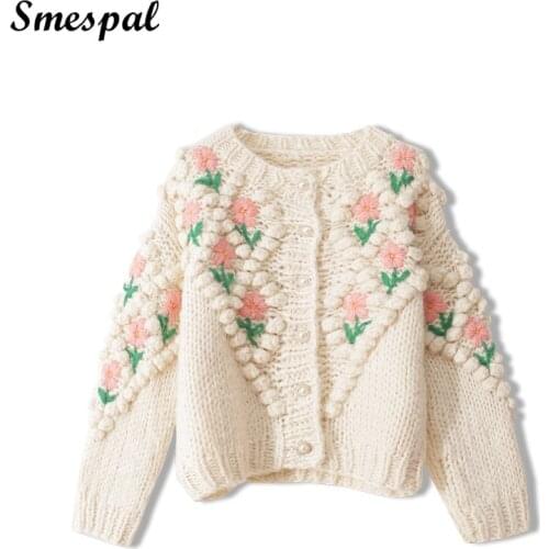 Women Handmade Embroidery Sweater Coats Lady Lazy Style Knitted Cardigans