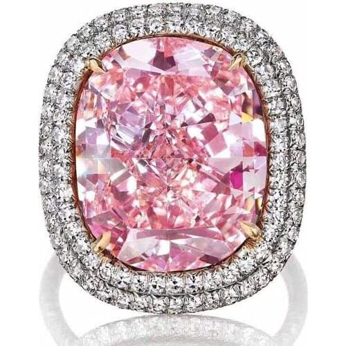 Big oval gemstones pink crystal zircon diamonds rings for women white gold silver color luxury jewelry bijoux bague party gifts